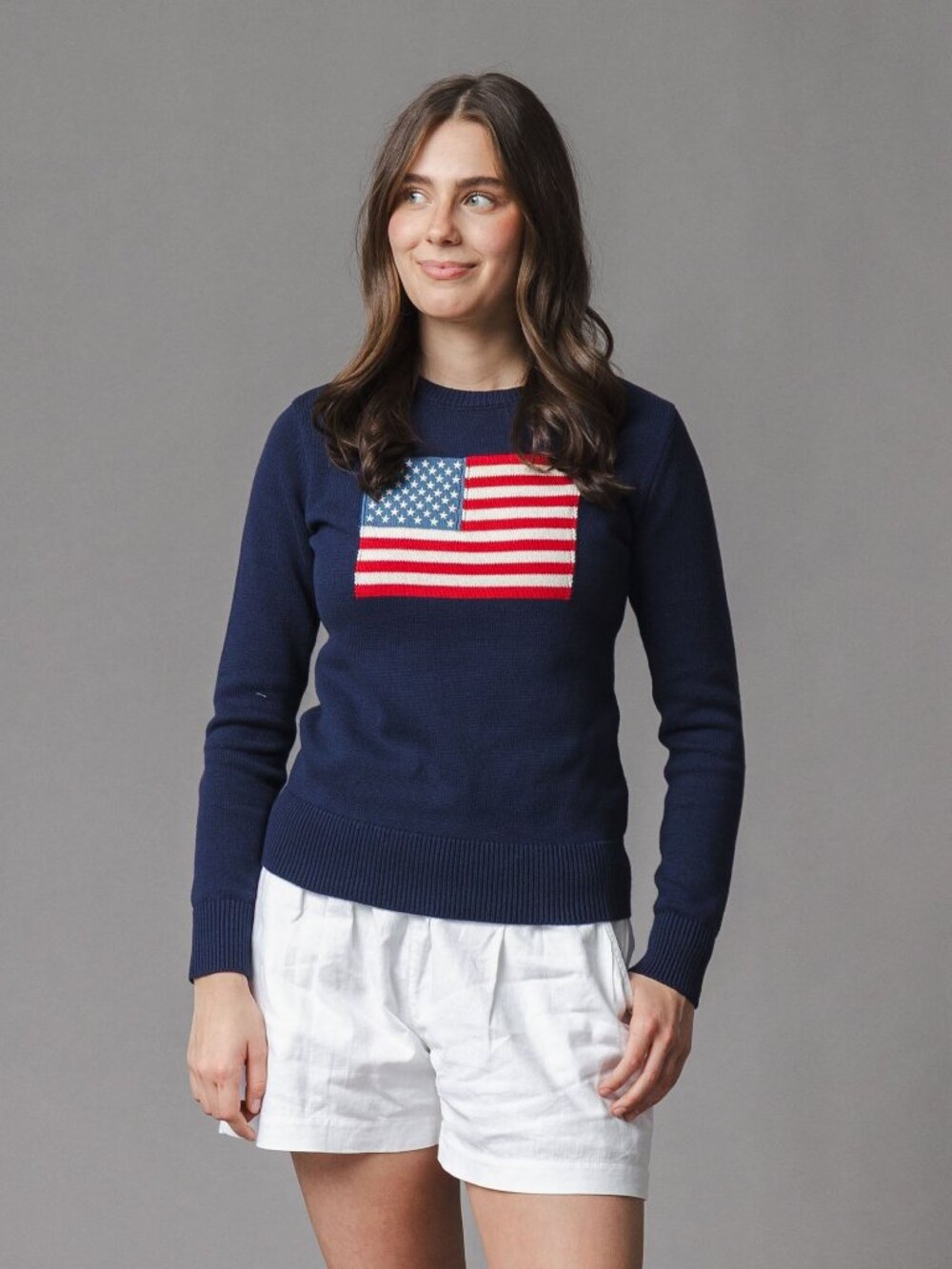 Hope & Henry Organic Crew Neck Flag Sweater - Navy Flag